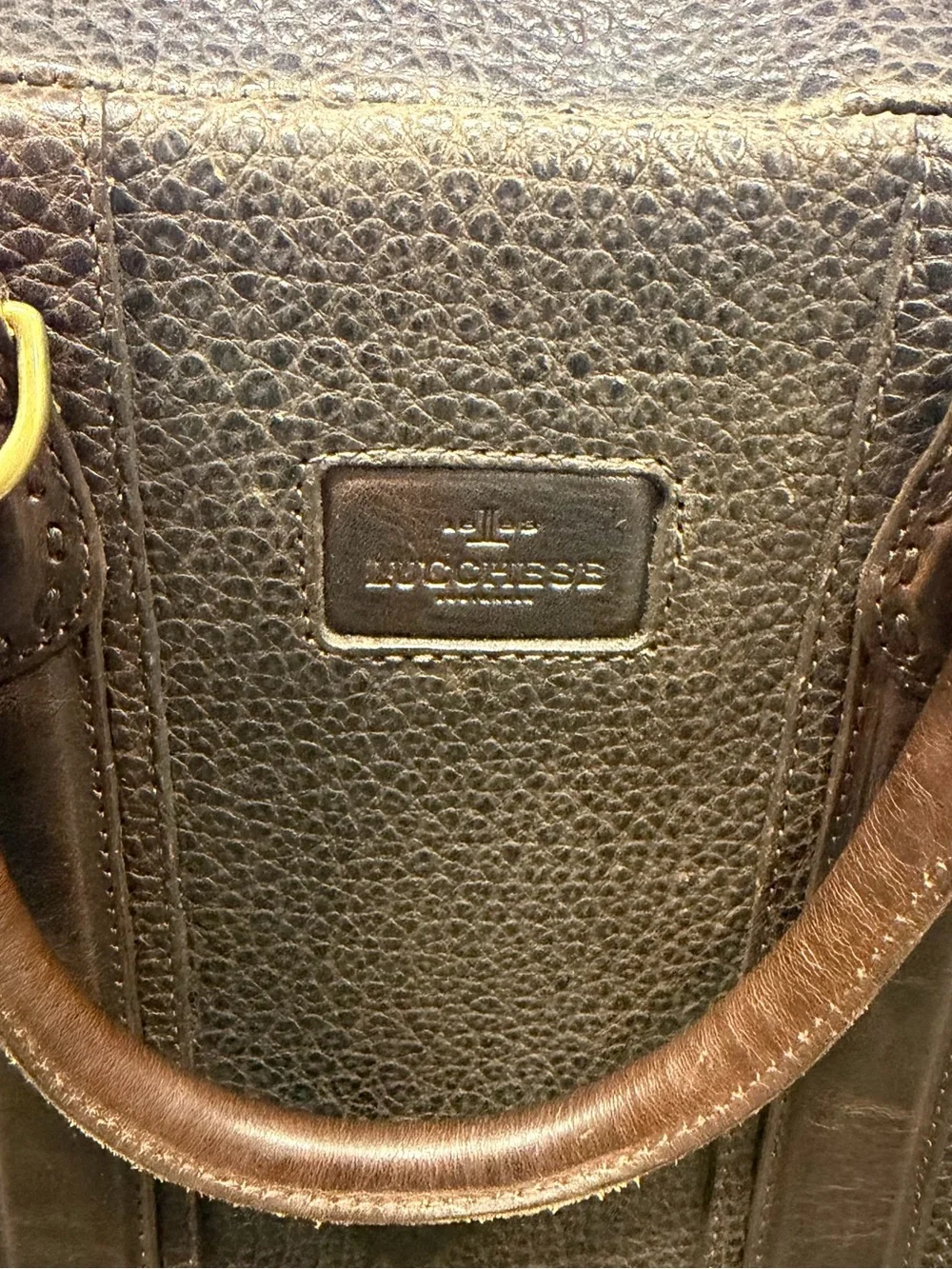 Lucchese Dark Brown Pebbled Leather Briefcase with Gold-Tone Hardware